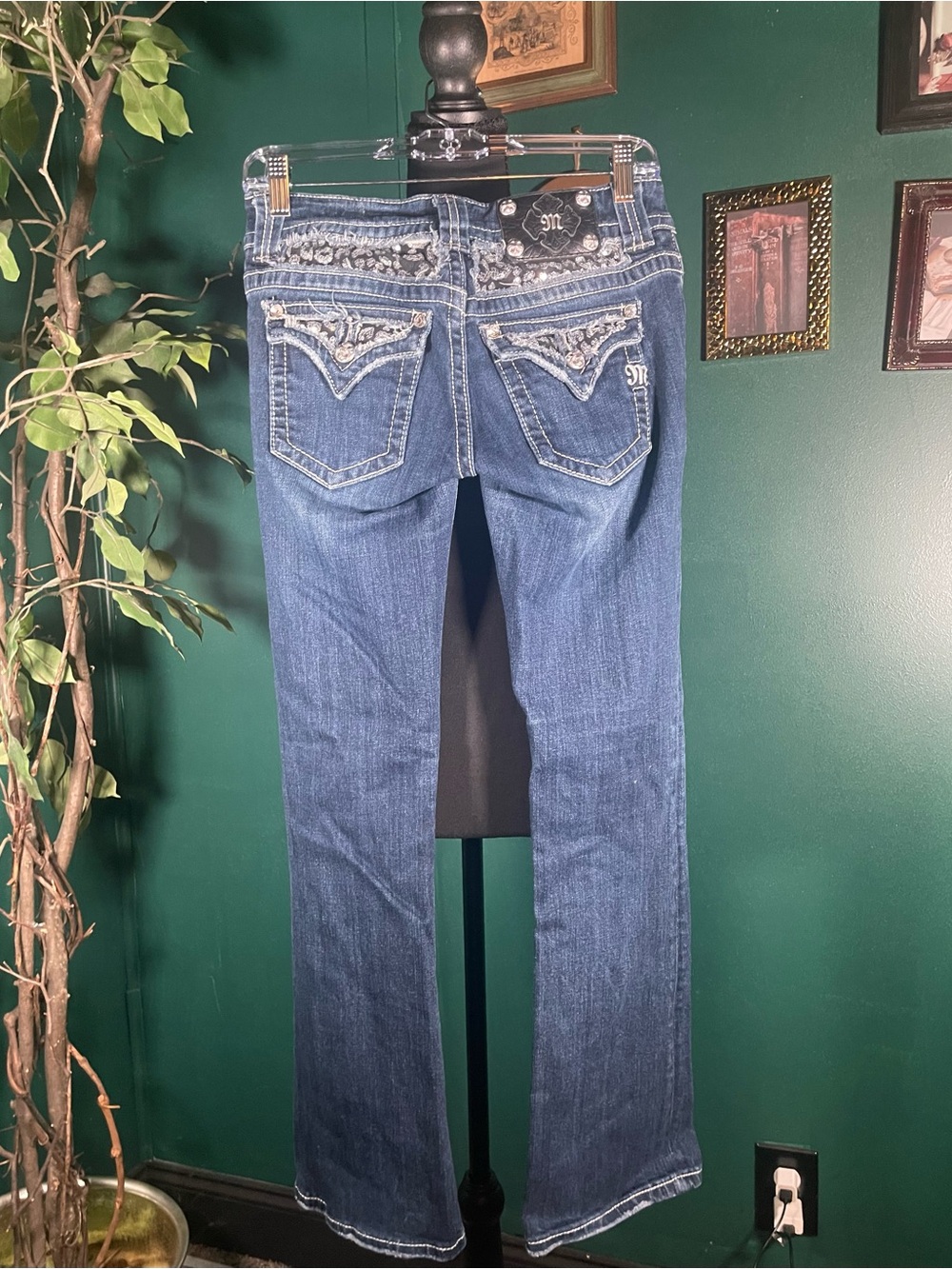 Miss Me Dark Blue Boot Cut Jeans with Embellished Back Pockets